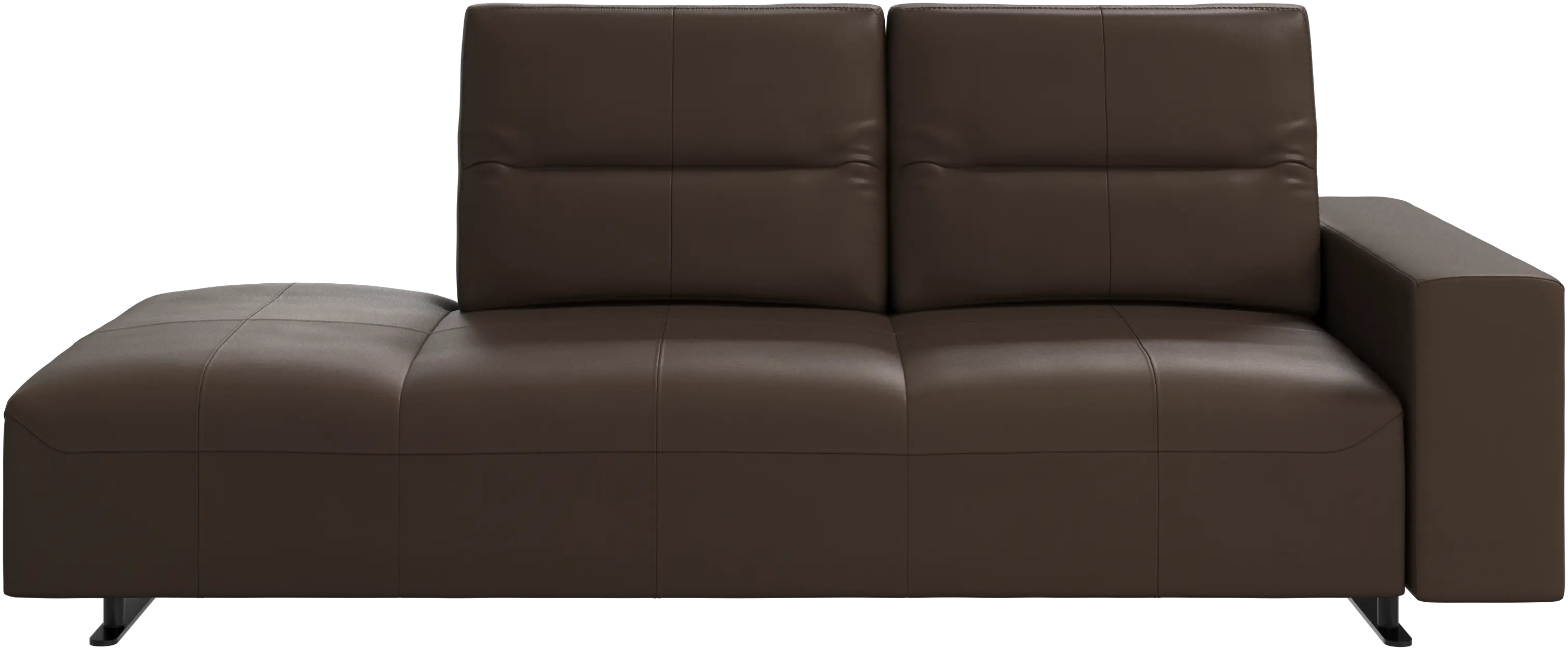 Hampton sofa with adjustable back and lounging unit left side, armrest right