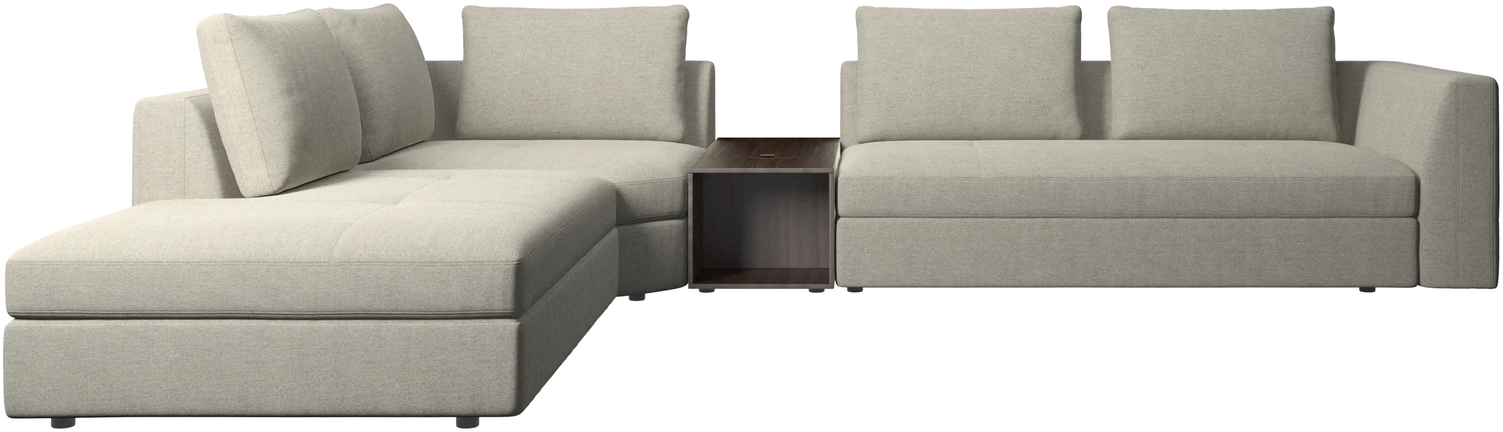 Bergamo corner sofa with lounging unit and footstool w/storage