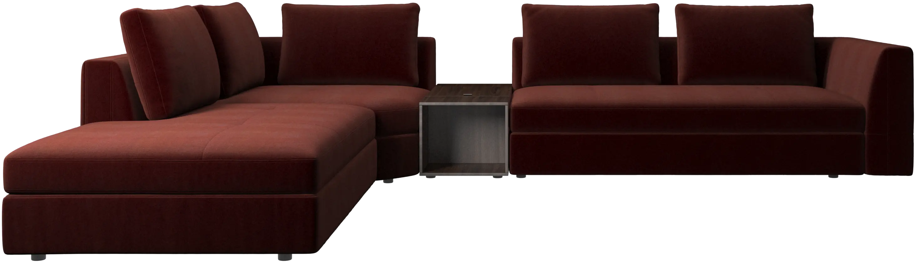 Bergamo corner sofa with lounging unit and pouf w/storage