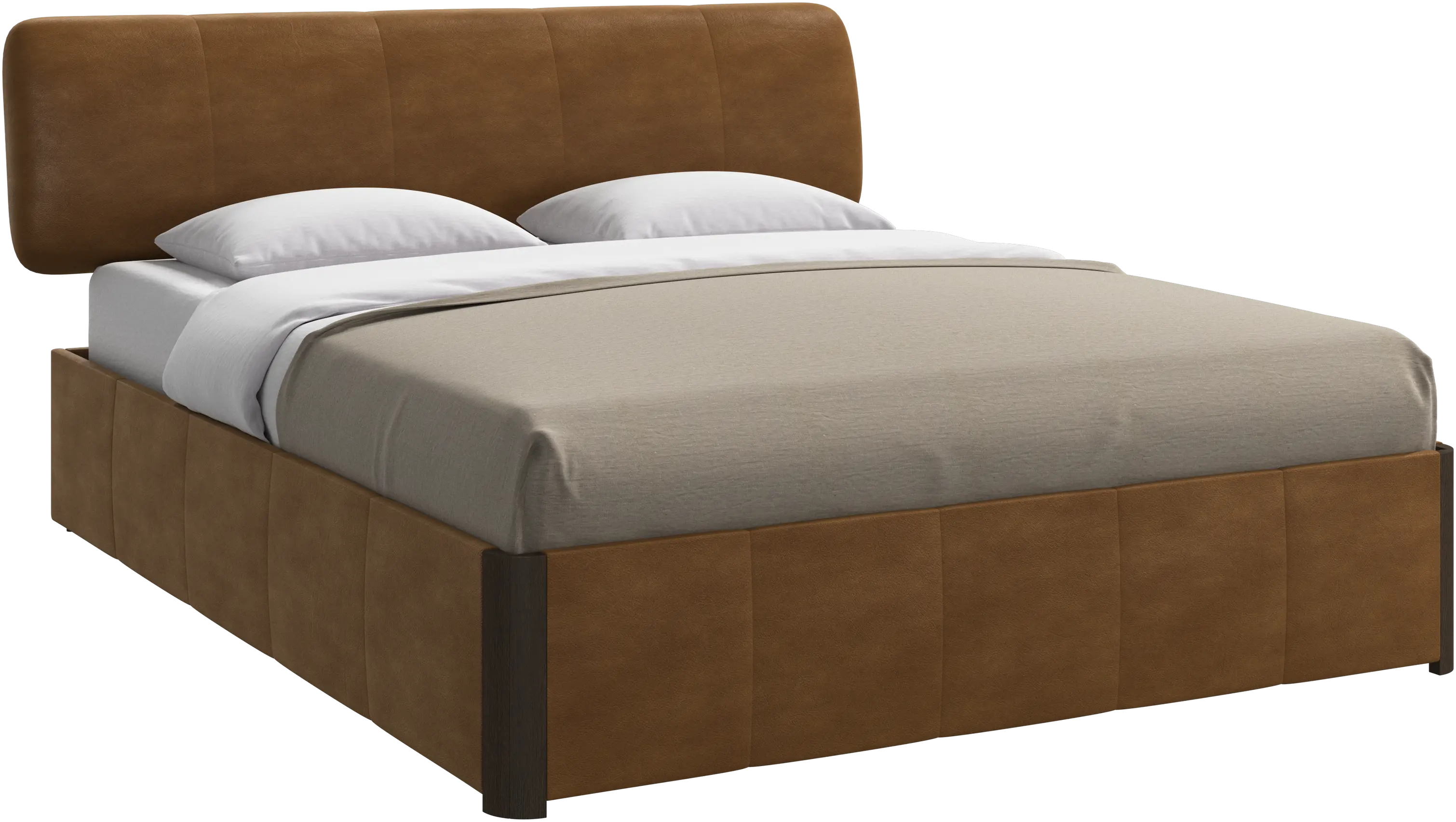 Element lit, tête de lit fixée au lit, avec lattes et solution de stockage, excl. matelas