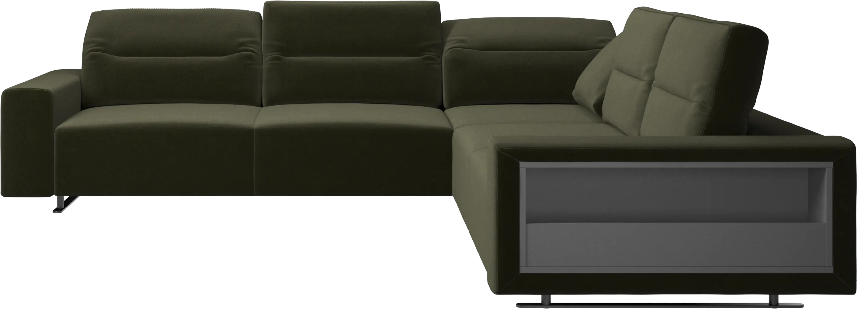 Hampton corner sofa with adjustable back and storage on right side