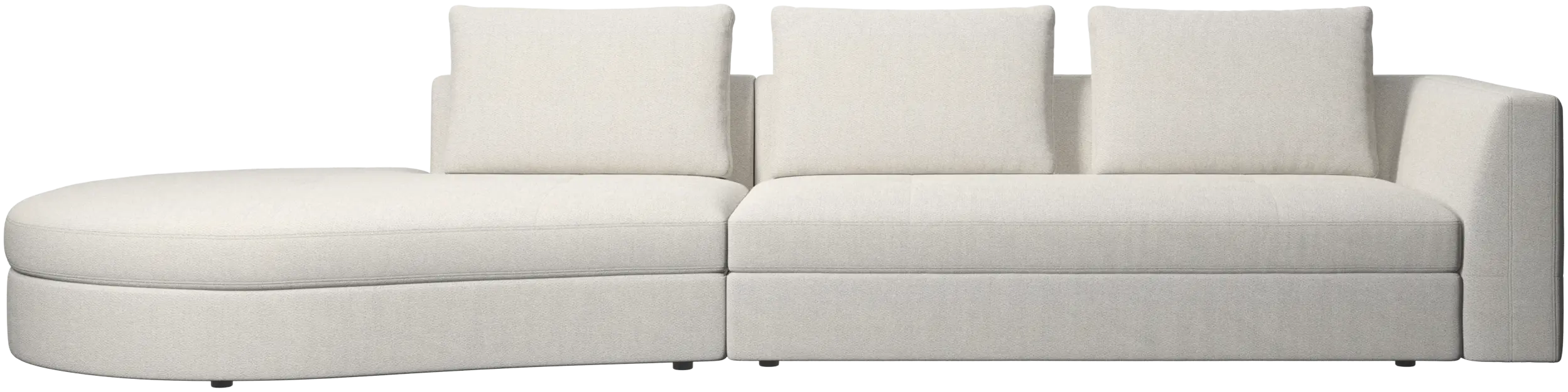 Sofá Bergamo con módulo redondo de descanso, izquierdo