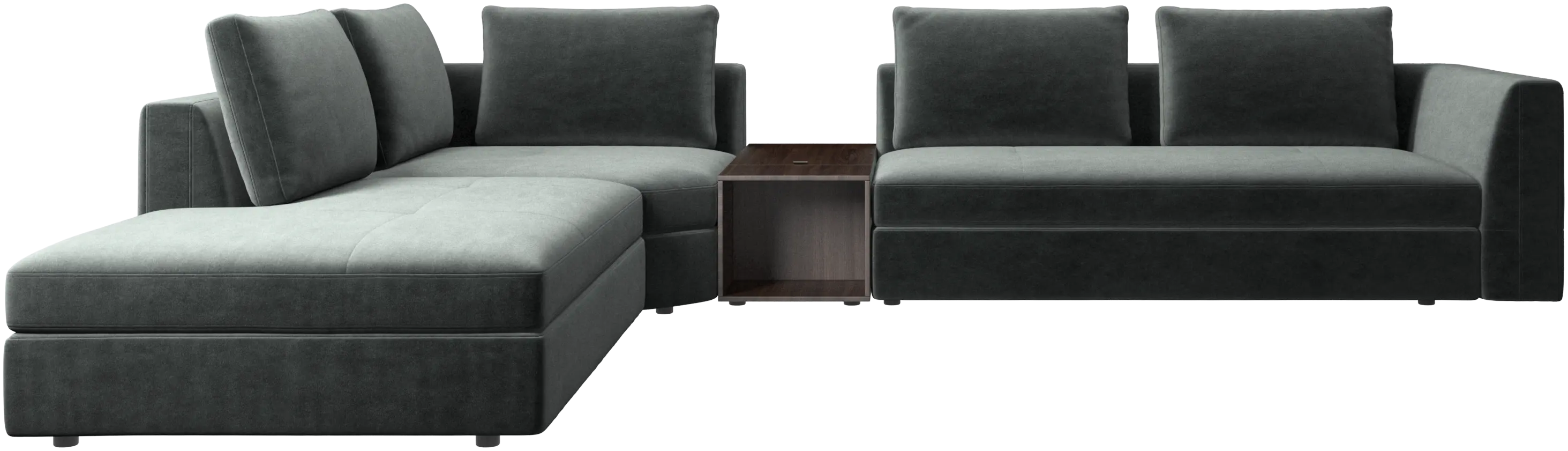 Bergamo corner sofa with lounging unit and footstool w/storage