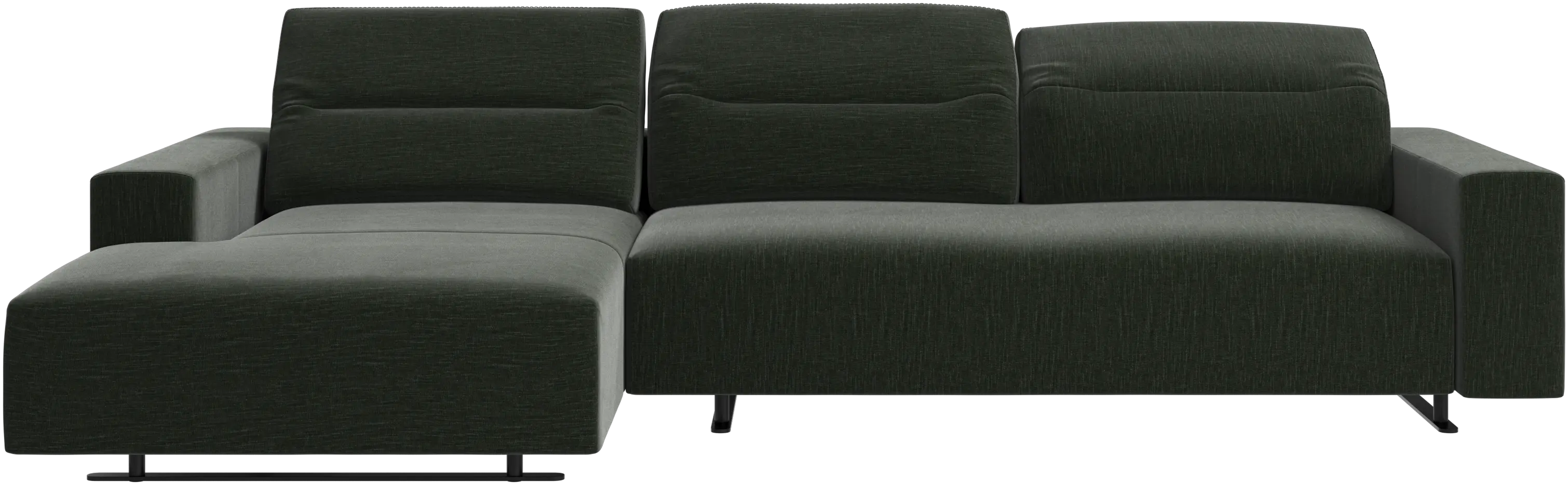 Sofá Hampton con respaldo ajustable, módulo de descanso y almacenamiento en ambos lados