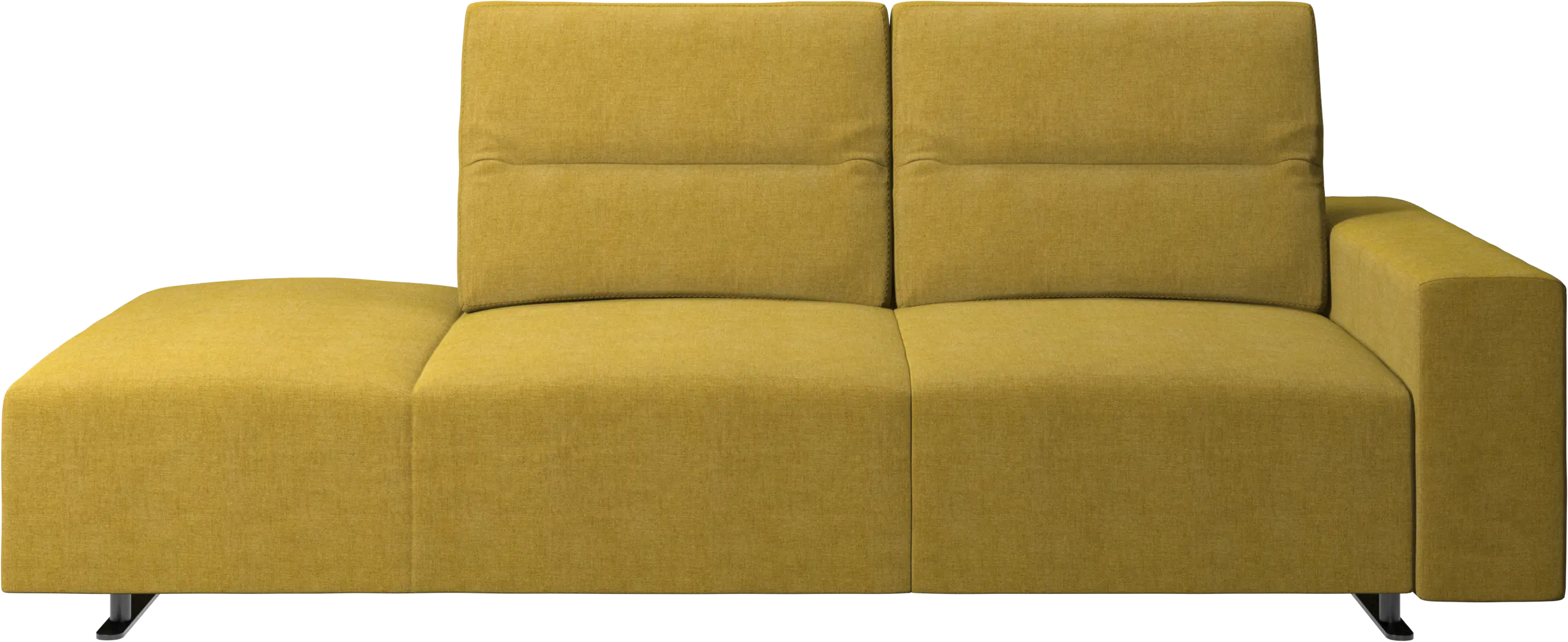Hampton sofa with adjustable back and lounging unit left side, storage and armrest right side
