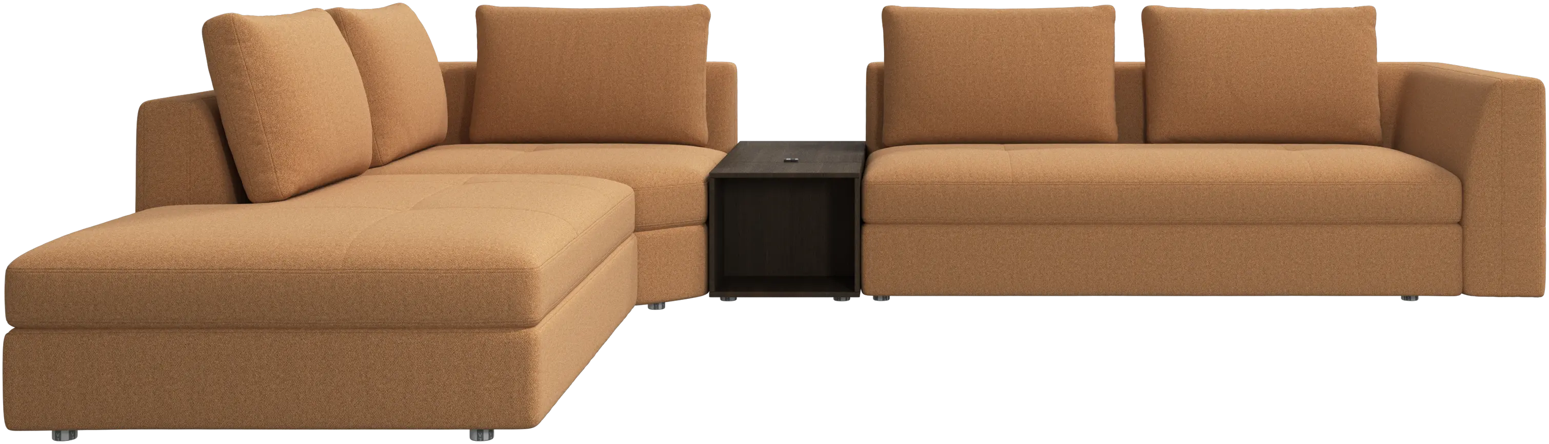 canapé d'angle Bergamo avec chaise longue et pouf de rangement