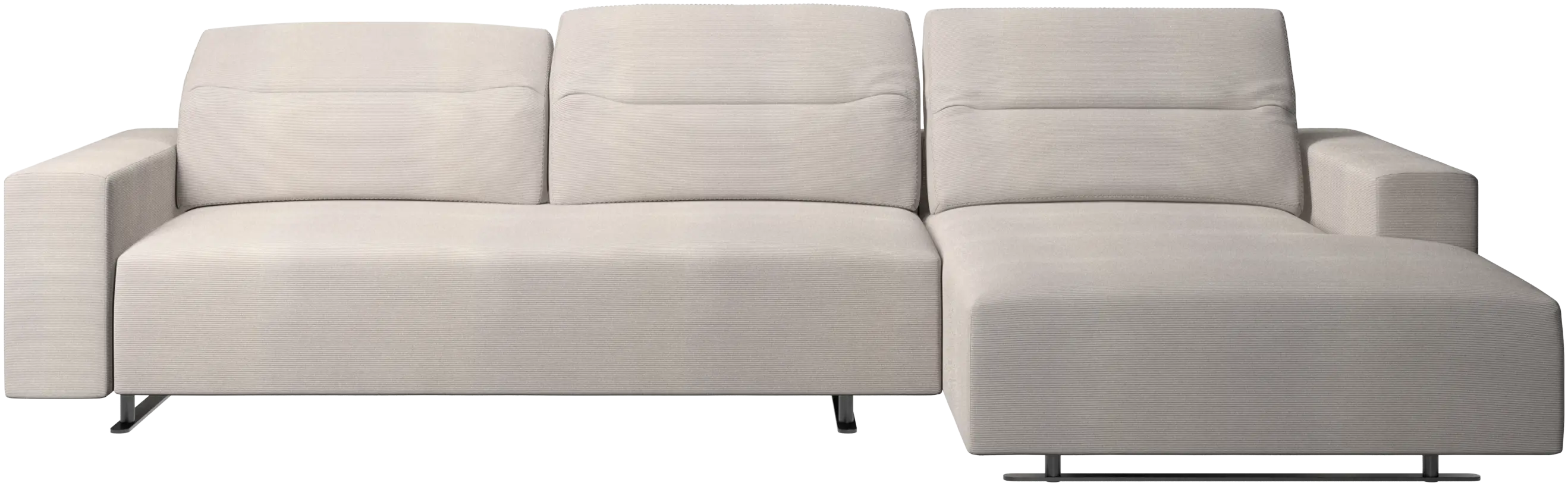 Sofá Hampton con respaldo ajustable, módulo de descanso y almacenamiento en ambos lados