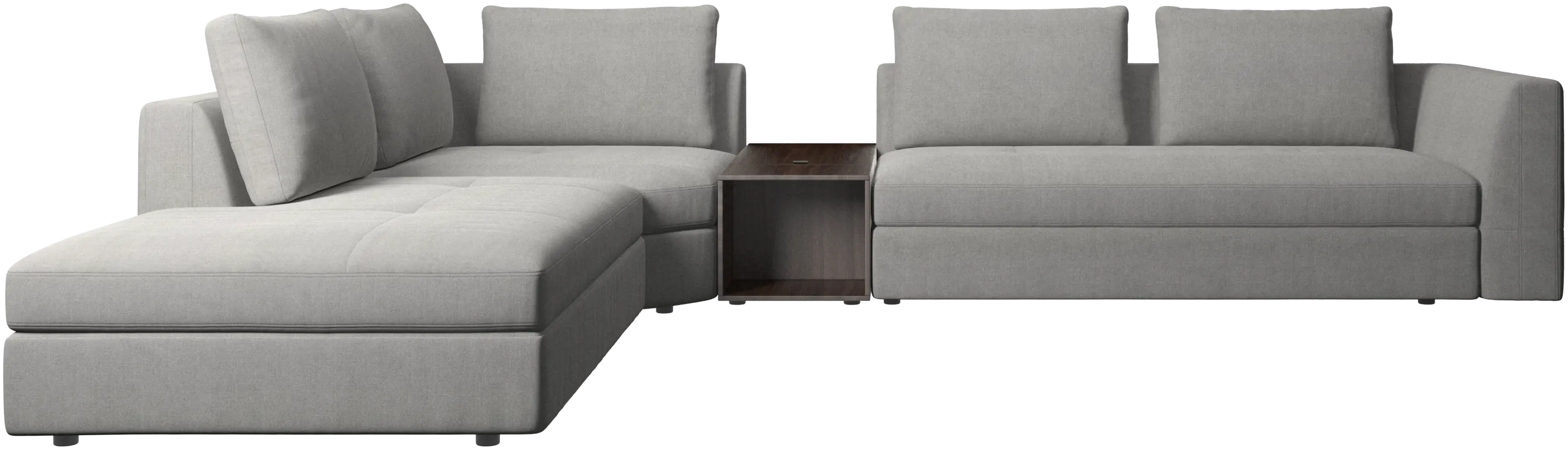 canapé d'angle Bergamo avec chaise longue et pouf de rangement