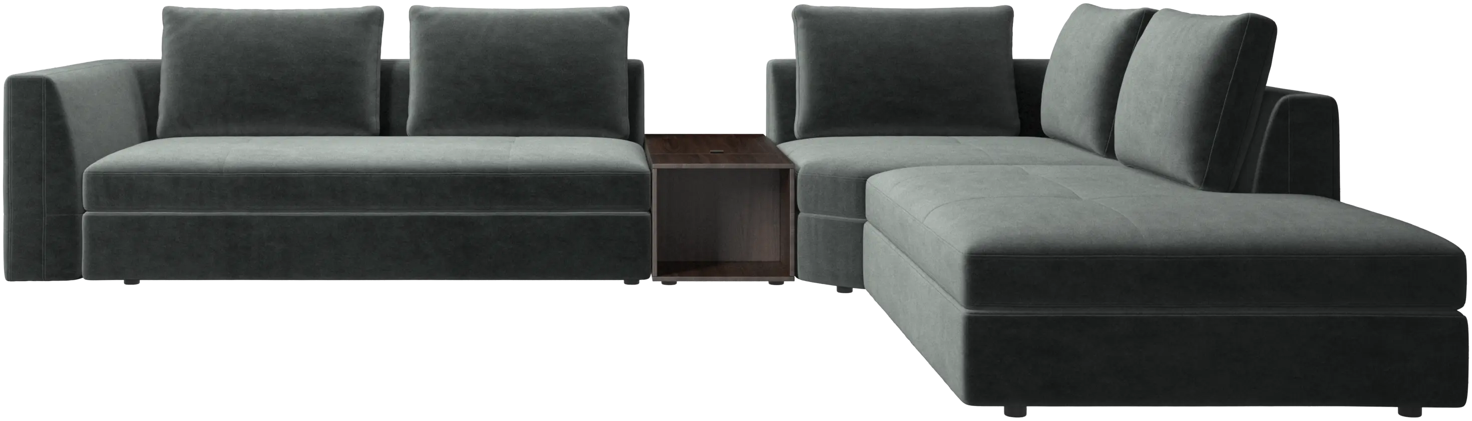 Bergamo corner sofa with lounging unit and pouf w/storage