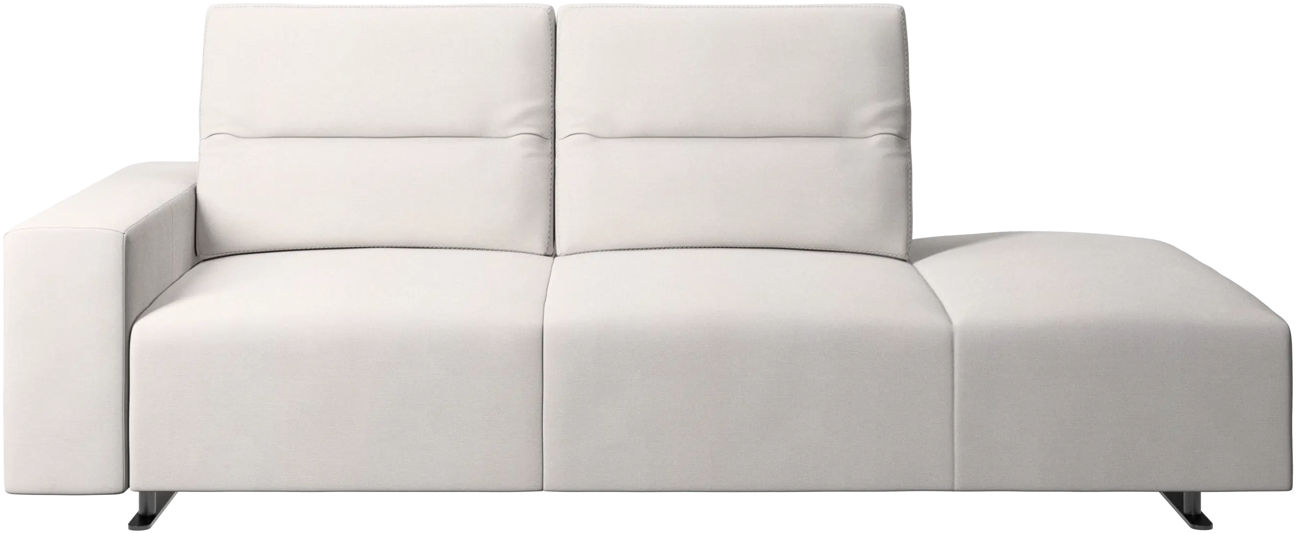 Hampton sofa with adjustable back and lounging unit right side, storage and armrest left side