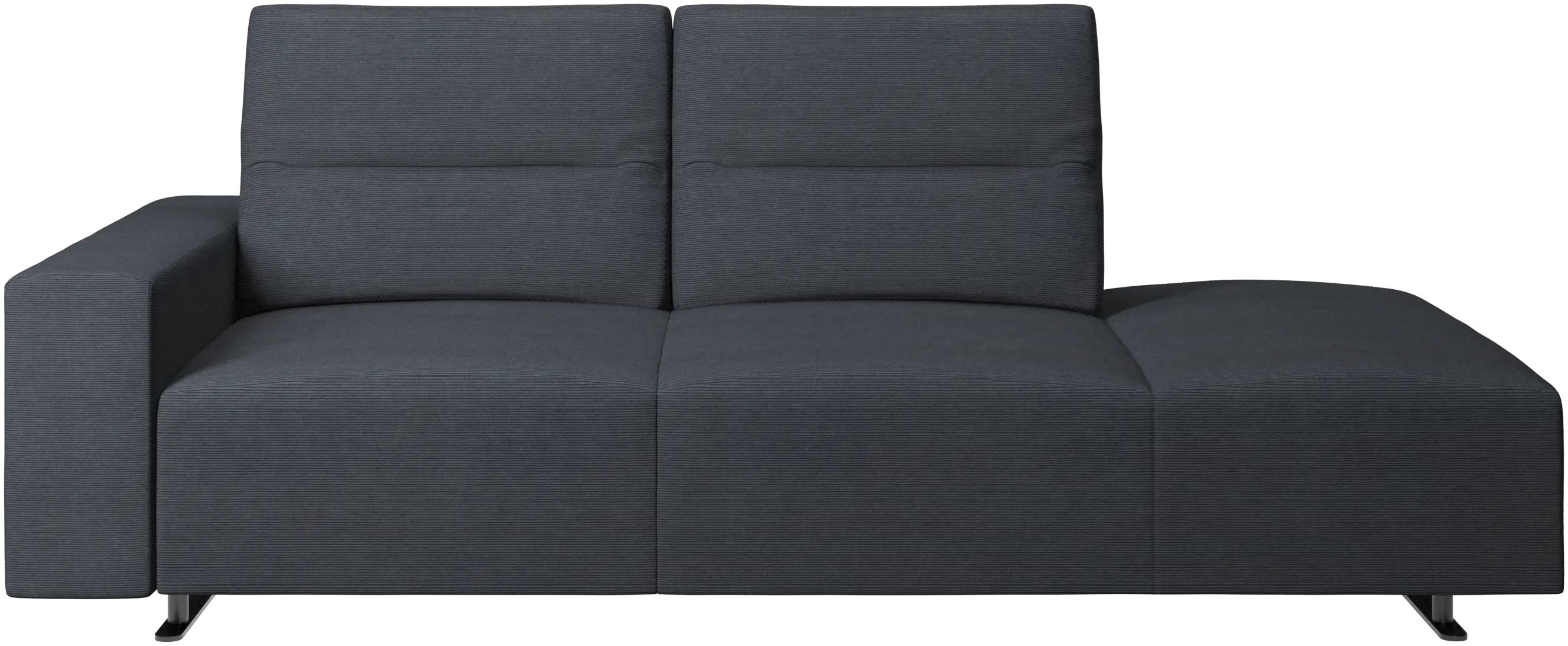 Hampton sofa with adjustable back and lounging unit right side, storage and armrest left side