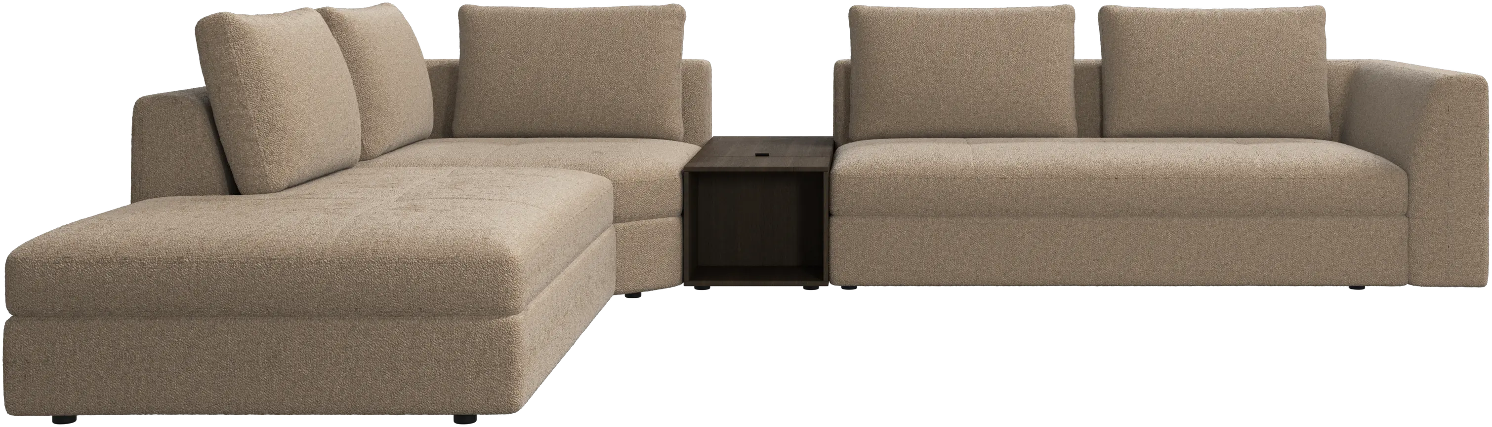 Bergamo corner sofa with lounging unit and pouf w/storage