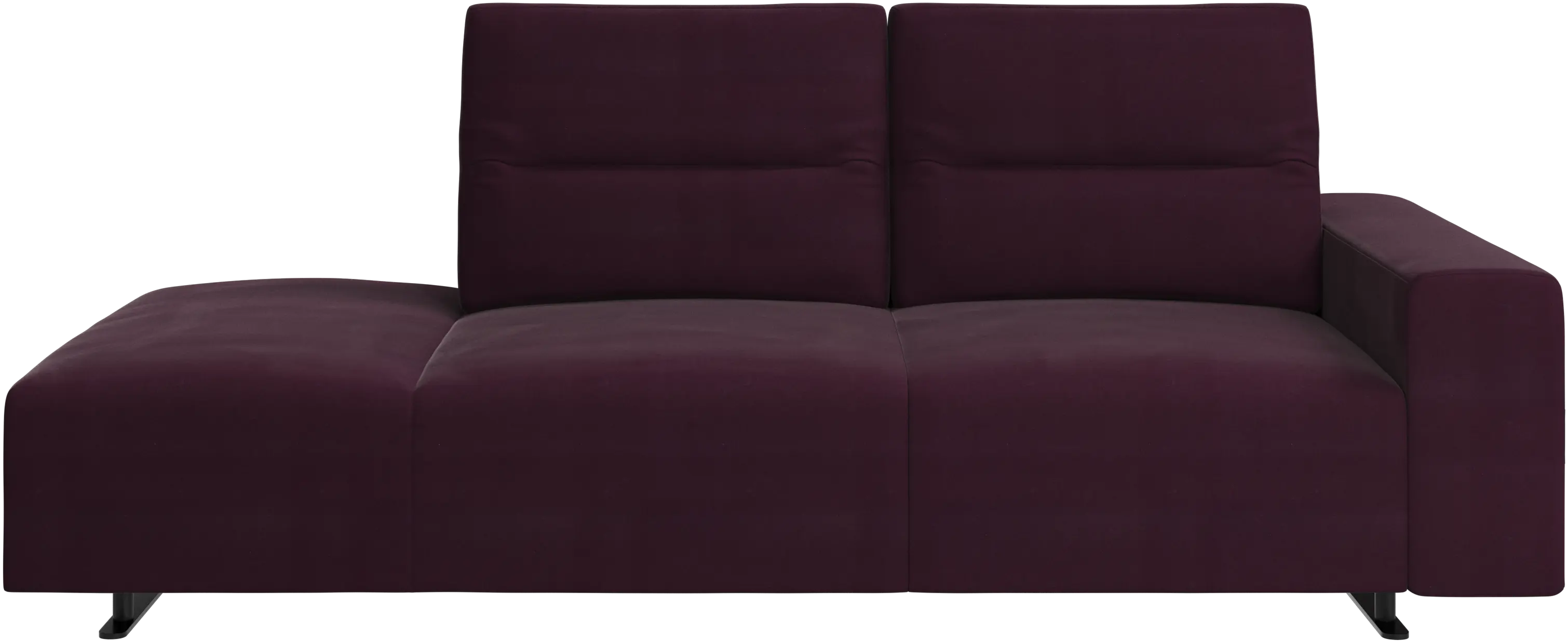 Hampton sofa with adjustable back and lounging unit left side, armrest right