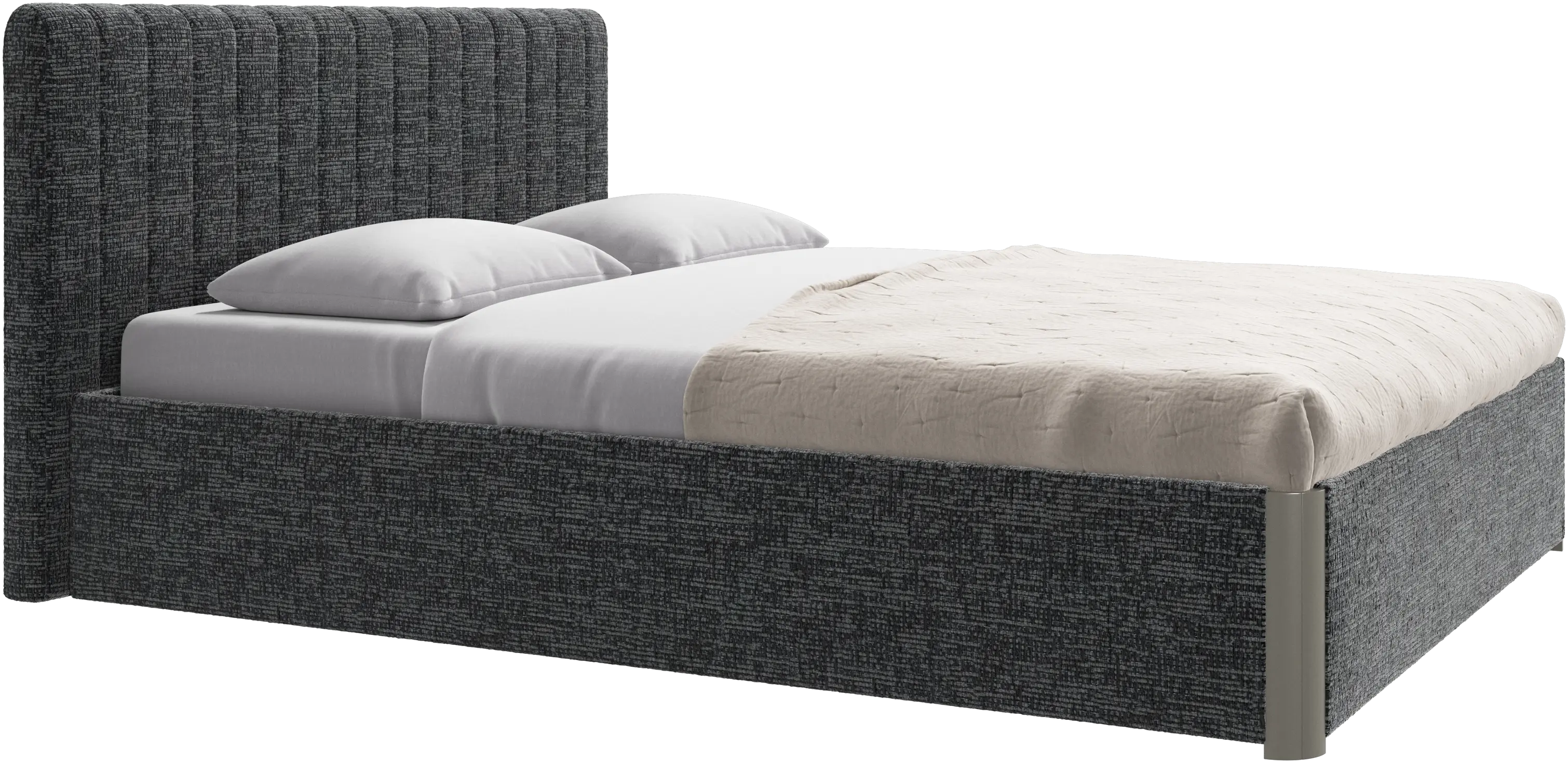 Element lit, tête de lit fixée au lit, avec lattes et solution de stockage, excl. matelas