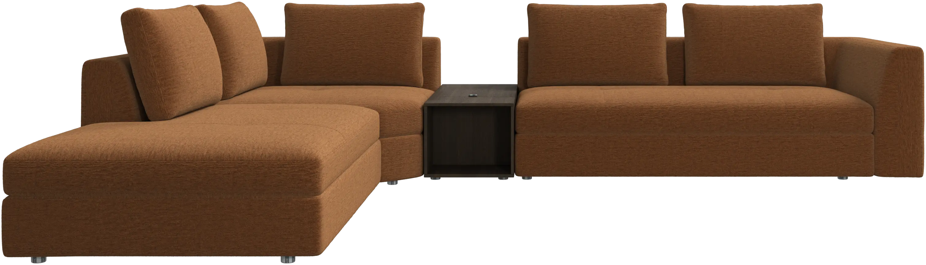 canapé d'angle Bergamo avec chaise longue et pouf de rangement