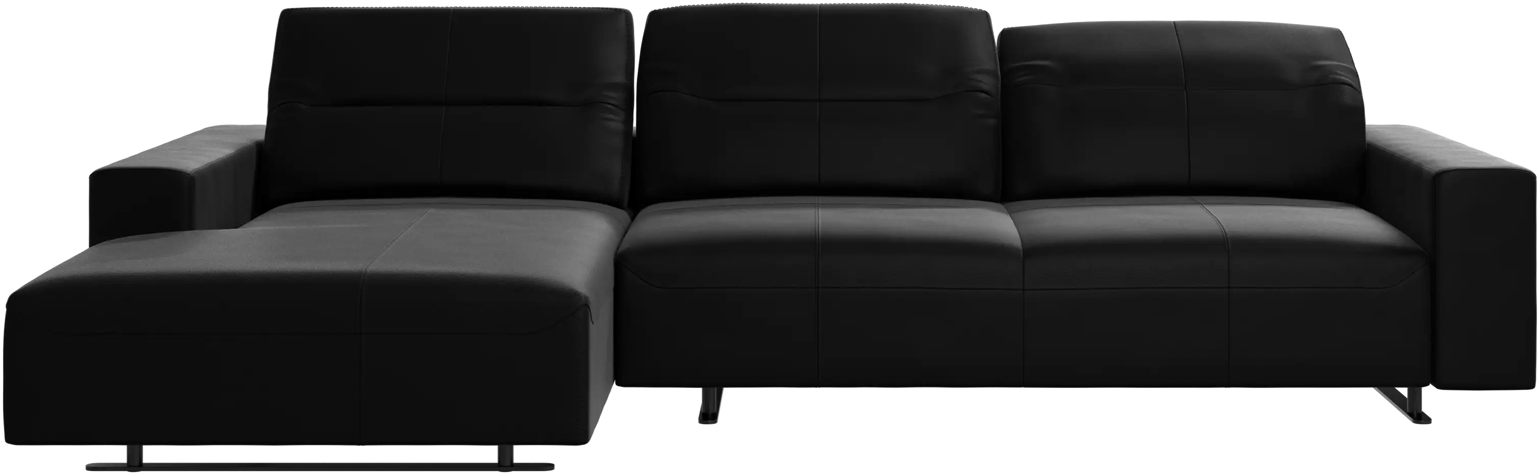 Sofá Hampton con respaldo ajustable y unidad de descanso en el lateral izquierdo, almacenaje en la parte derecha del sofá