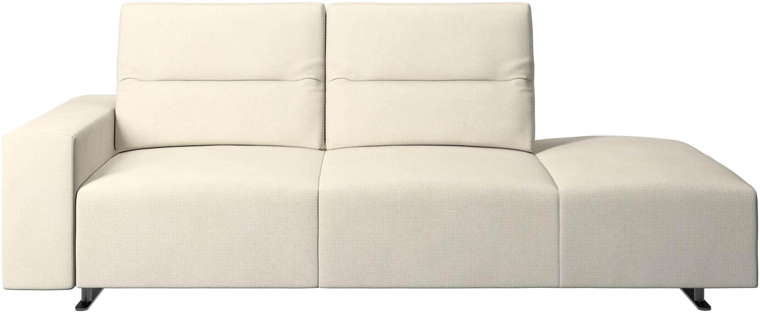 Hampton sofa with adjustable back and lounging unit right side, storage and armrest left side