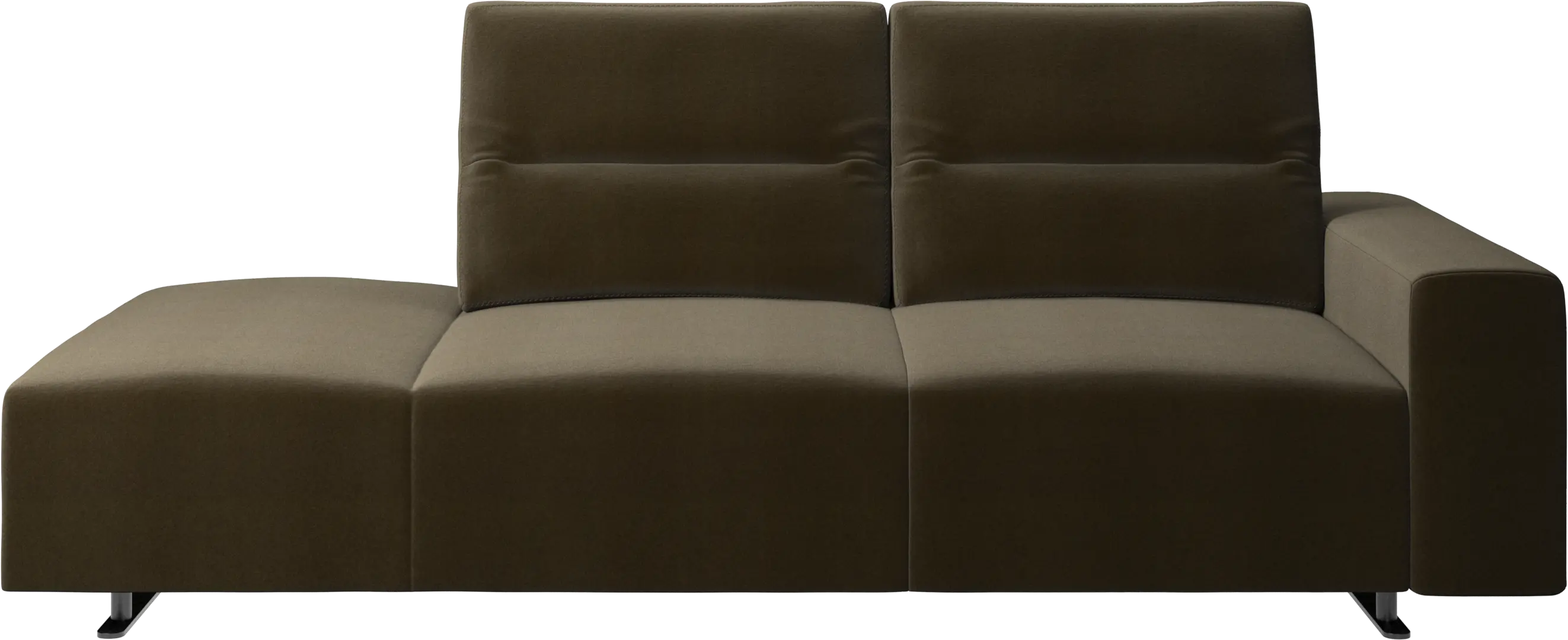 Hampton sofa with adjustable back and lounging unit left side, armrest right