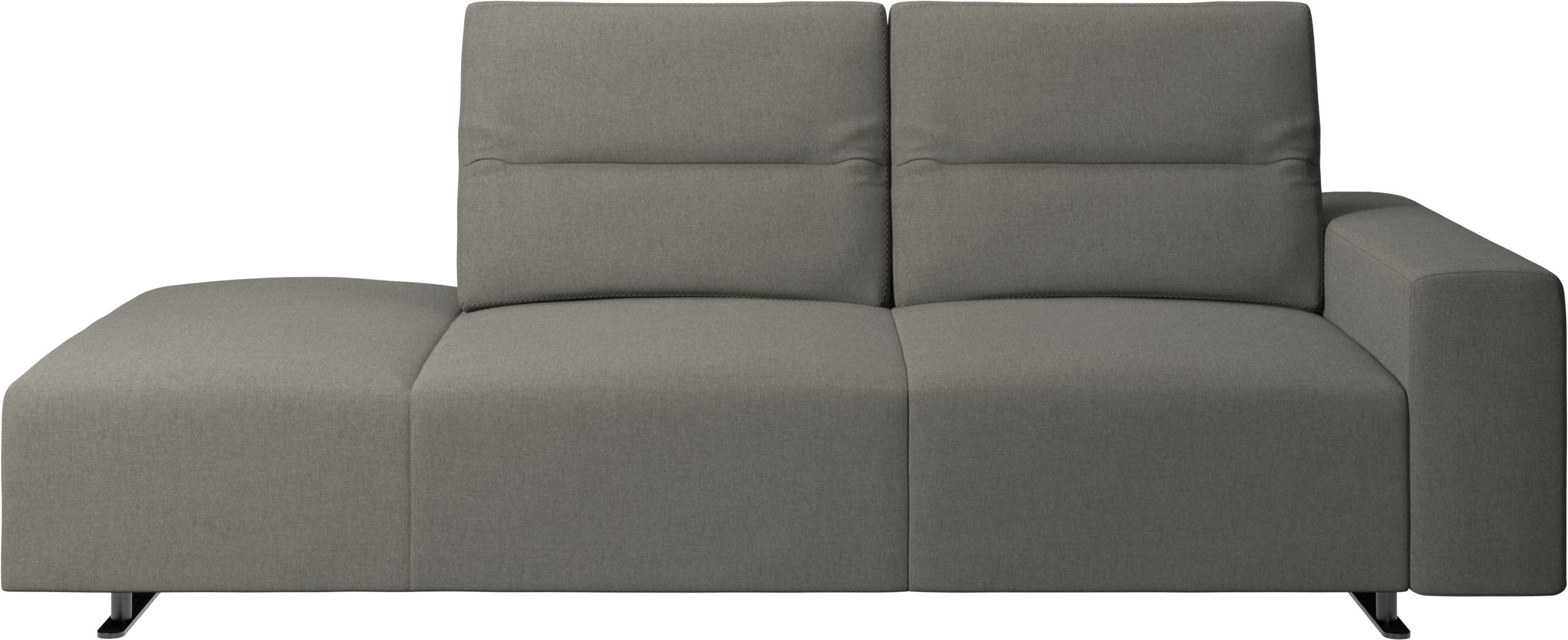 Hampton sofa with adjustable back and lounging unit left side, armrest right