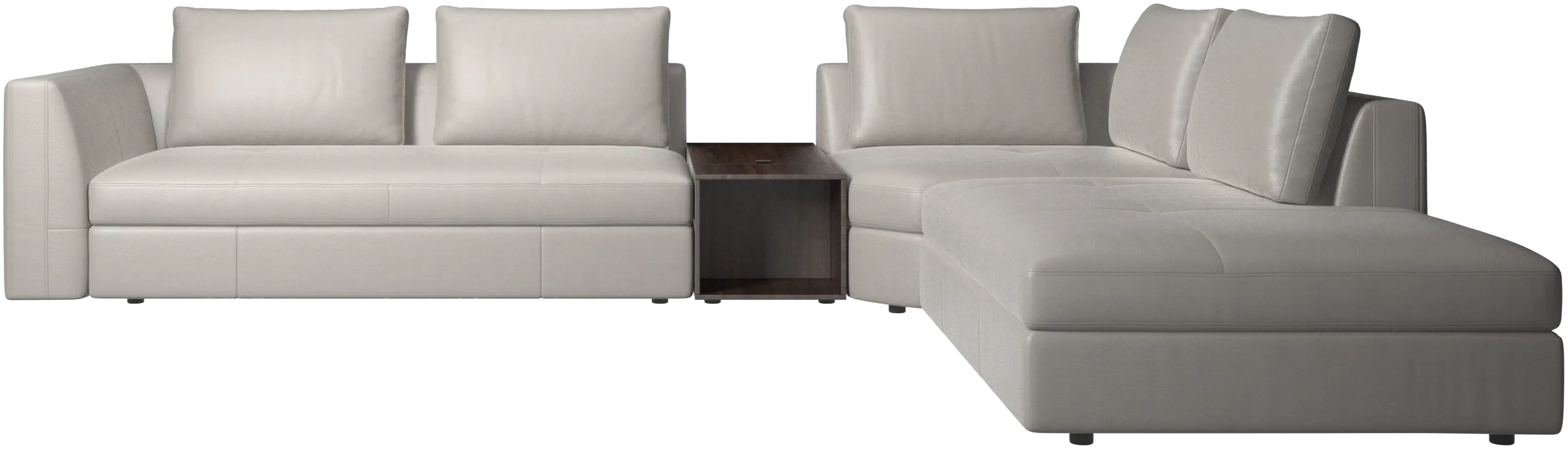 Bergamo corner sofa with lounging unit and footstool w/storage