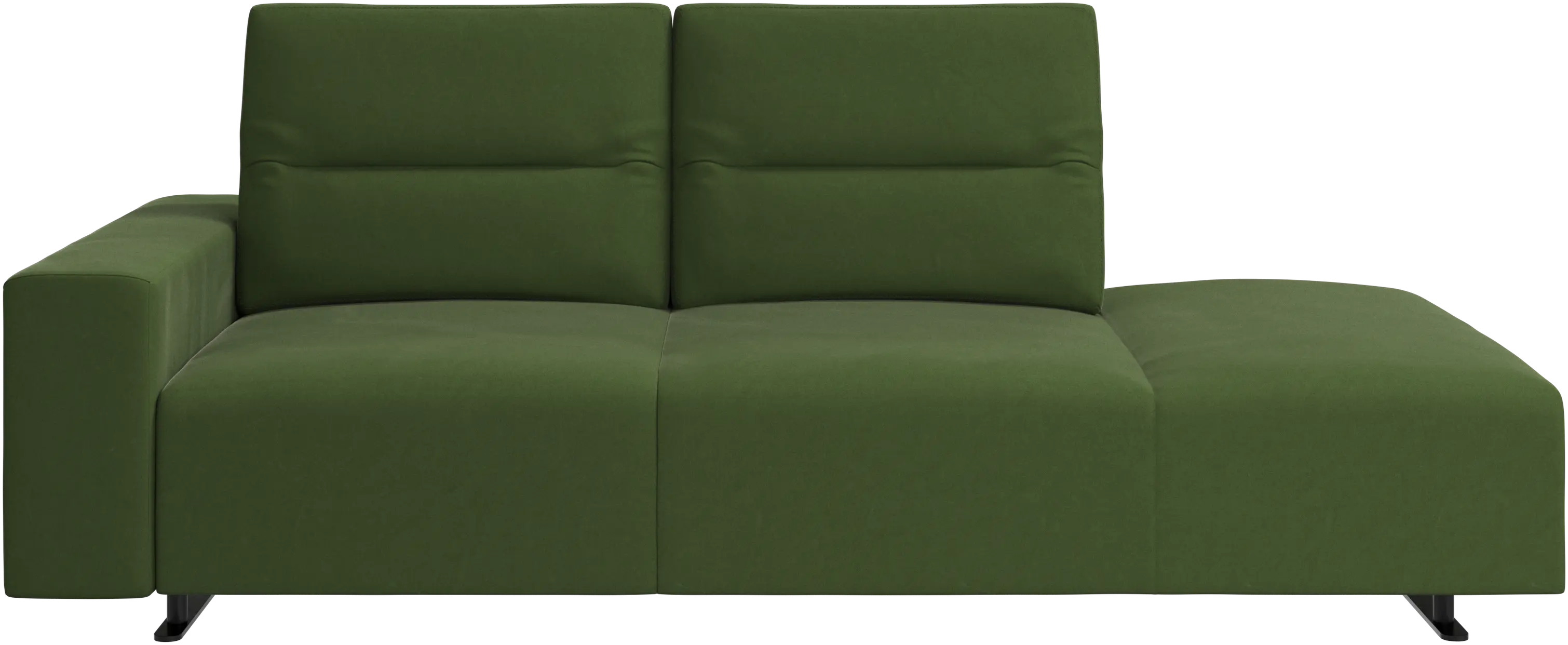Hampton sofa with adjustable back and lounging unit right side, storage and armrest left side