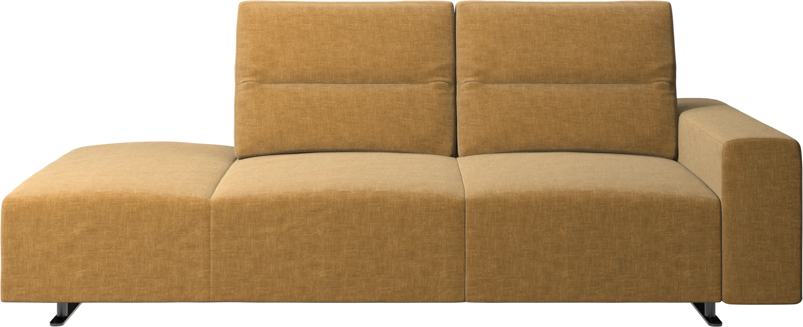 Hampton sofa with adjustable back and lounging unit left side, armrest right