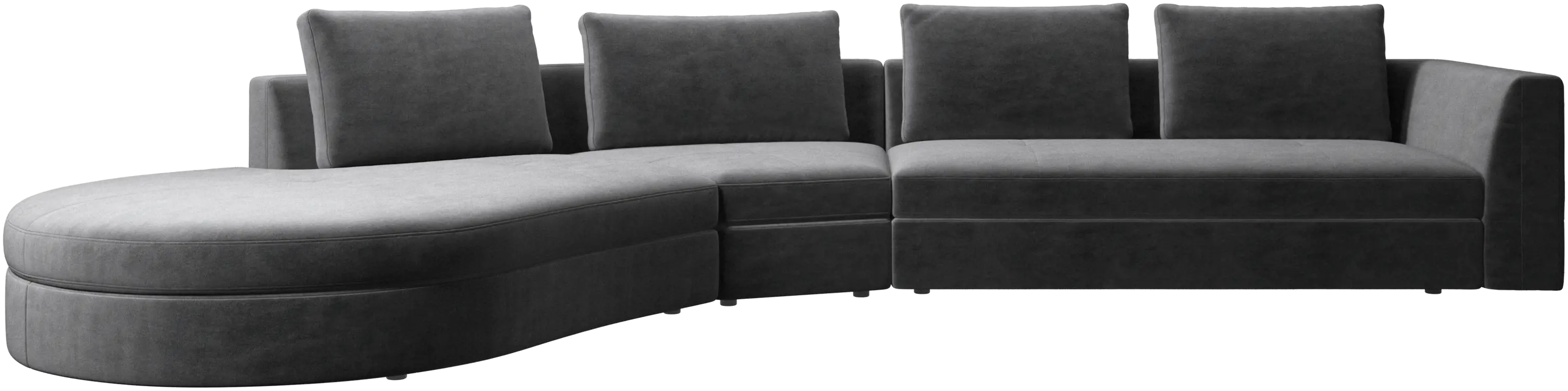 Sofá Bergamo con módulo redondo de descanso, izquierdo