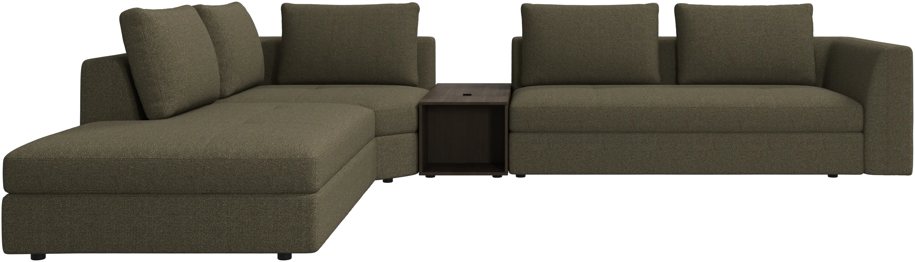Bergamo corner sofa with lounging unit and pouf w/storage