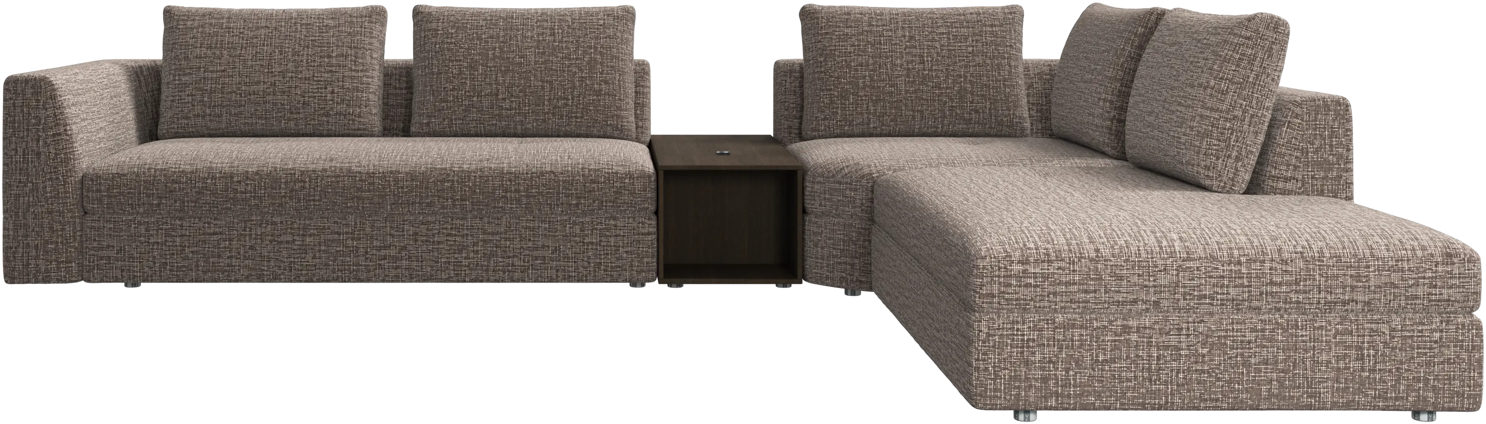 canapé d'angle Bergamo avec chaise longue et pouf de rangement