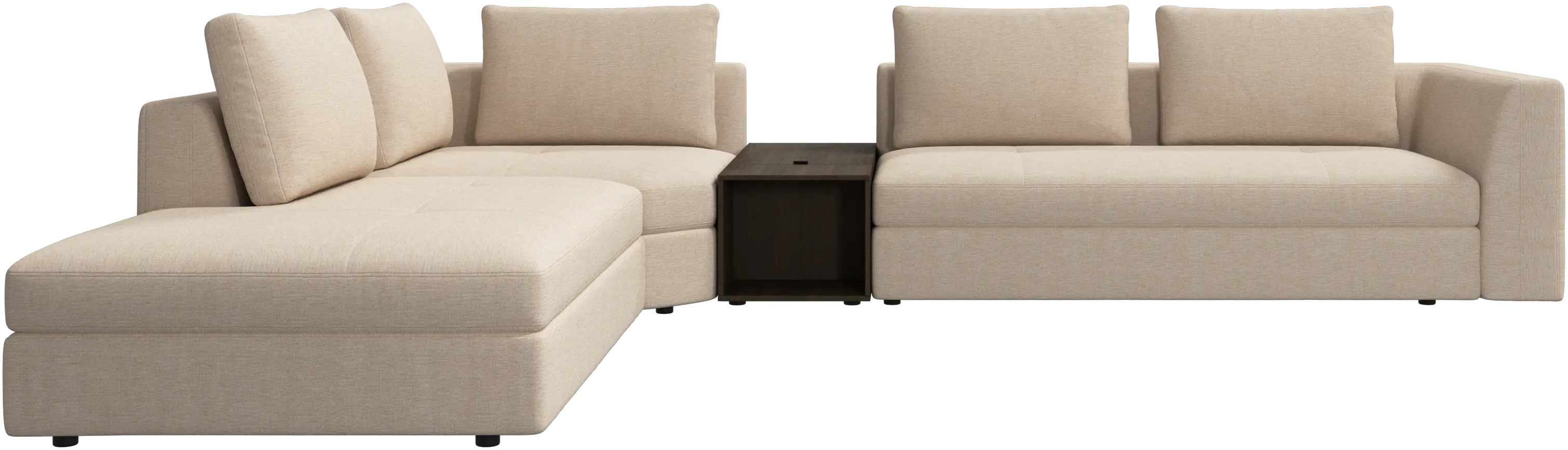 Bergamo corner sofa with lounging unit and footstool w/storage