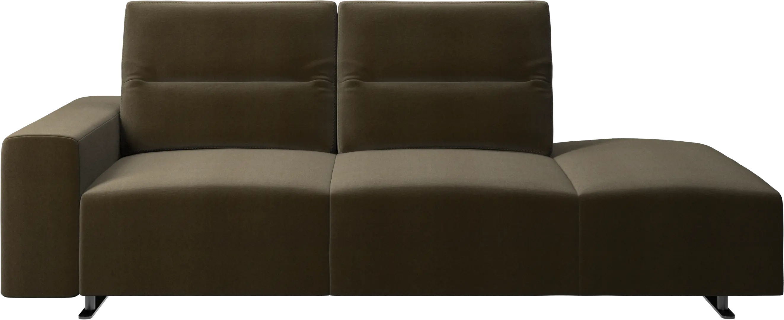 Hampton sofa with adjustable back and lounging unit right side, armrest left