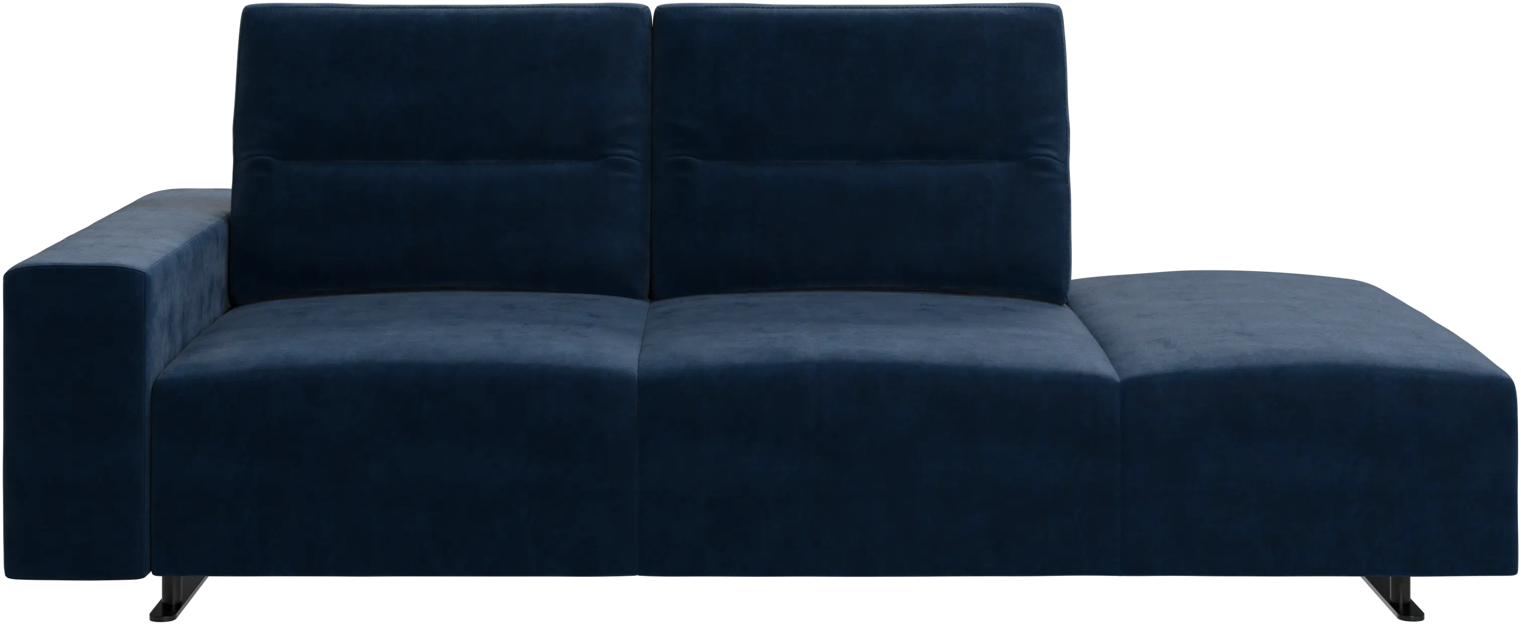 Hampton sofa with adjustable back and lounging unit right side, storage and armrest left side
