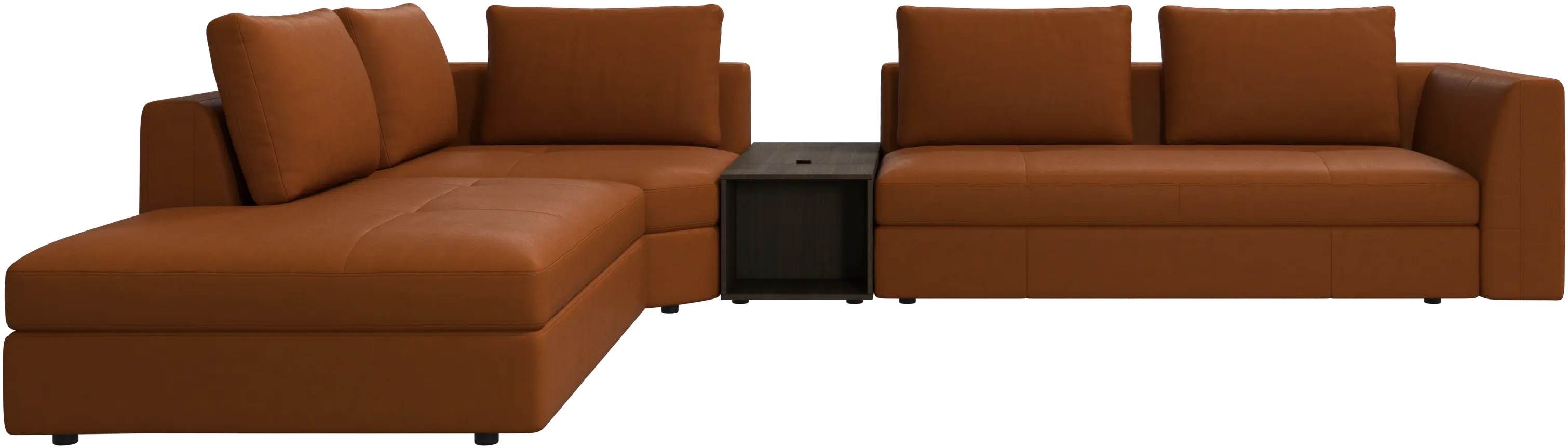 Bergamo corner sofa with lounging unit and pouf w/storage