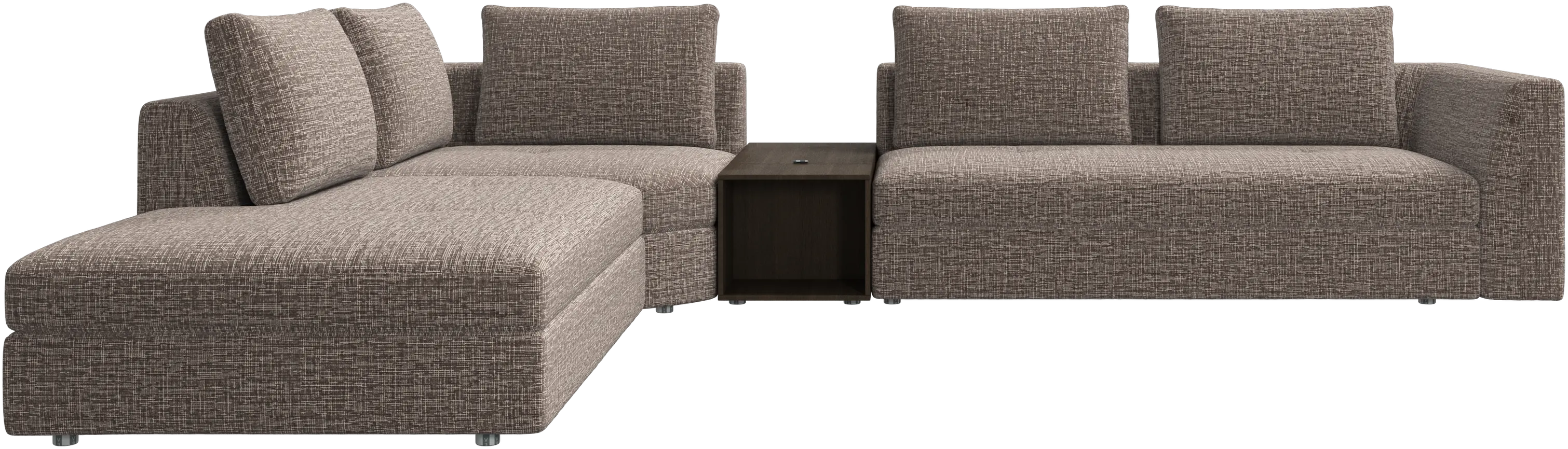 canapé d'angle Bergamo avec chaise longue et pouf de rangement
