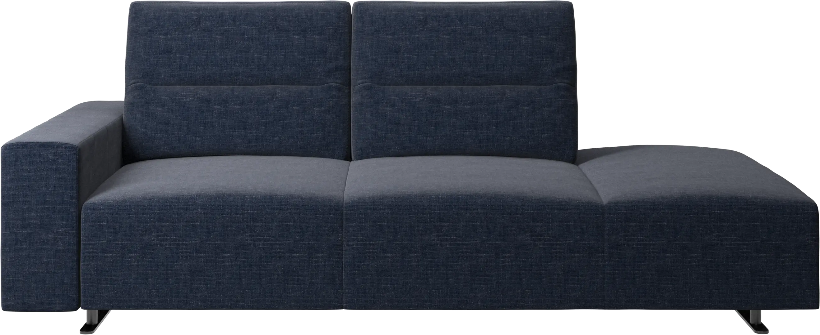 Hampton sofa with adjustable back and lounging unit right side, storage and armrest left side