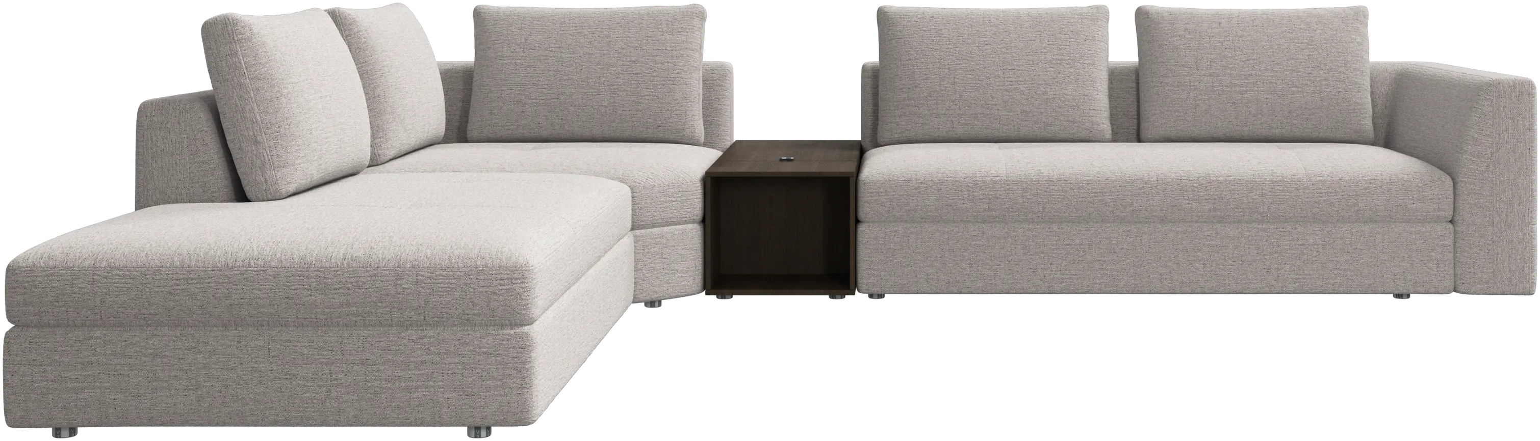 canapé d'angle Bergamo avec chaise longue et pouf de rangement