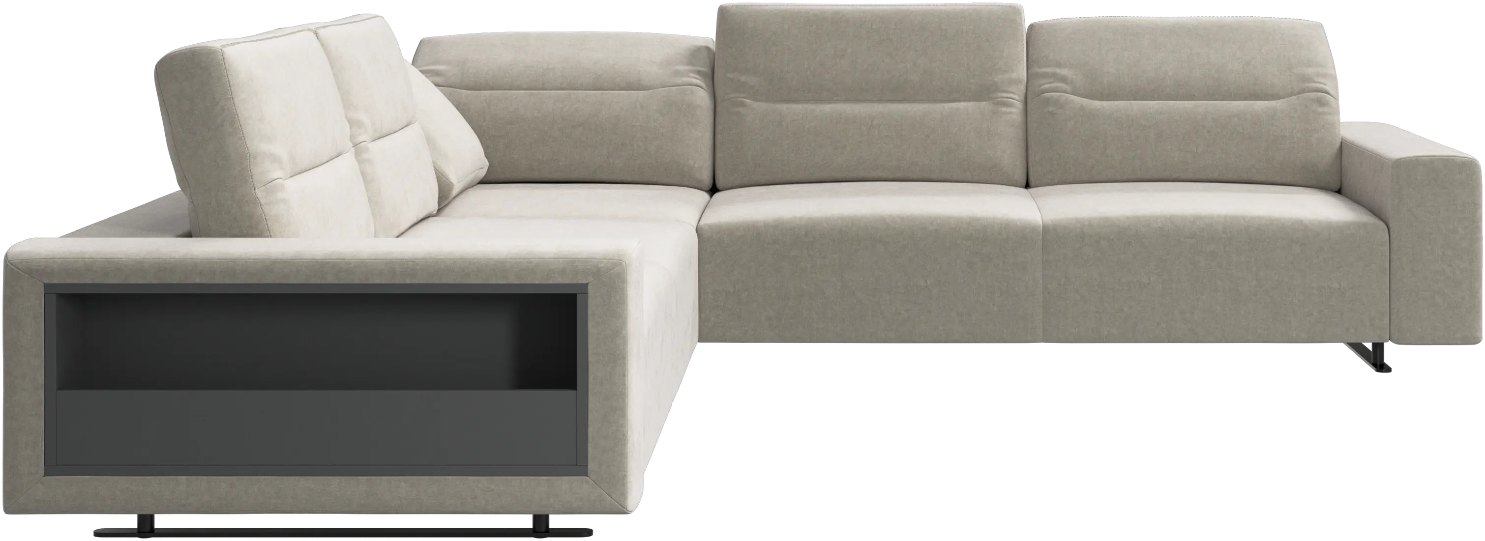 Hampton corner sofa with adjustable back and storage on left side