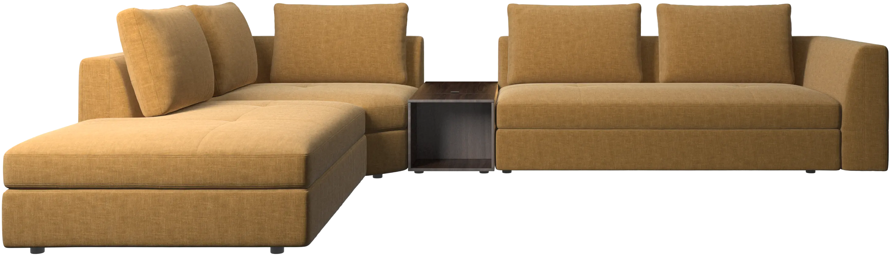 Bergamo corner sofa with lounging unit and footstool w/storage