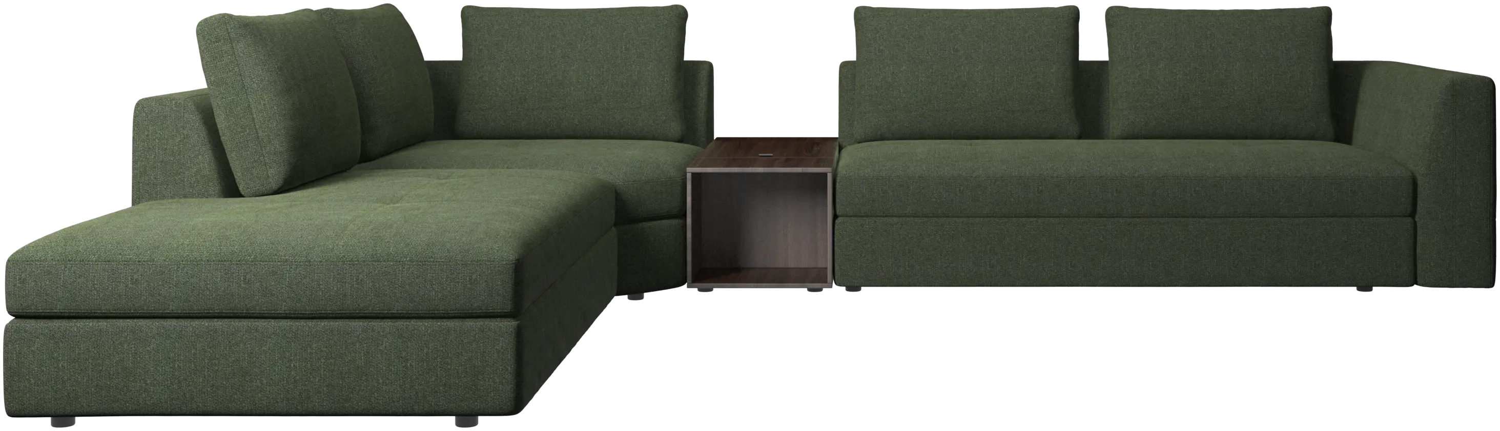 Bergamo corner sofa with lounging unit and pouf w/storage