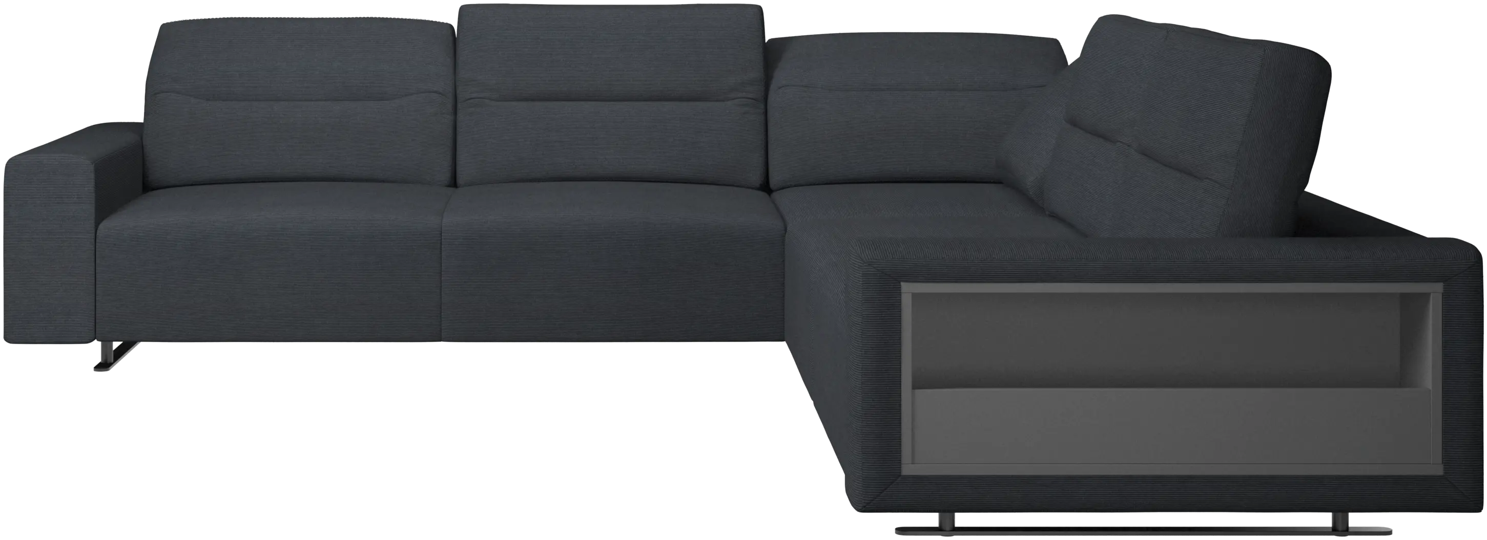 Hampton corner sofa with adjustable back and storage on right side