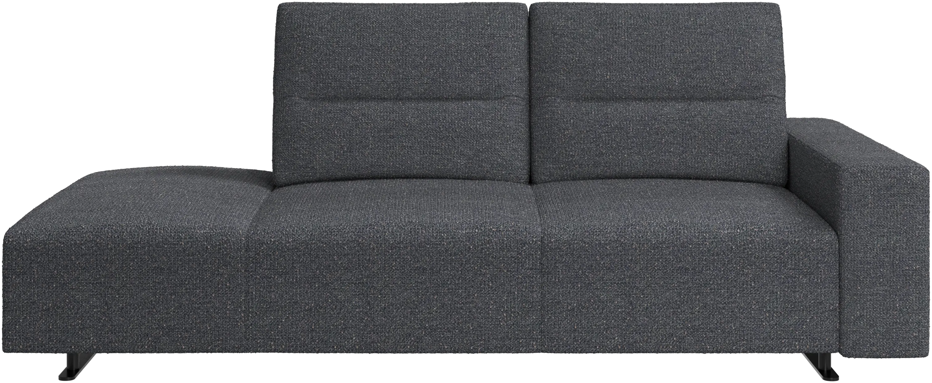 Hampton sofa with adjustable back and lounging unit left side, storage and armrest right side