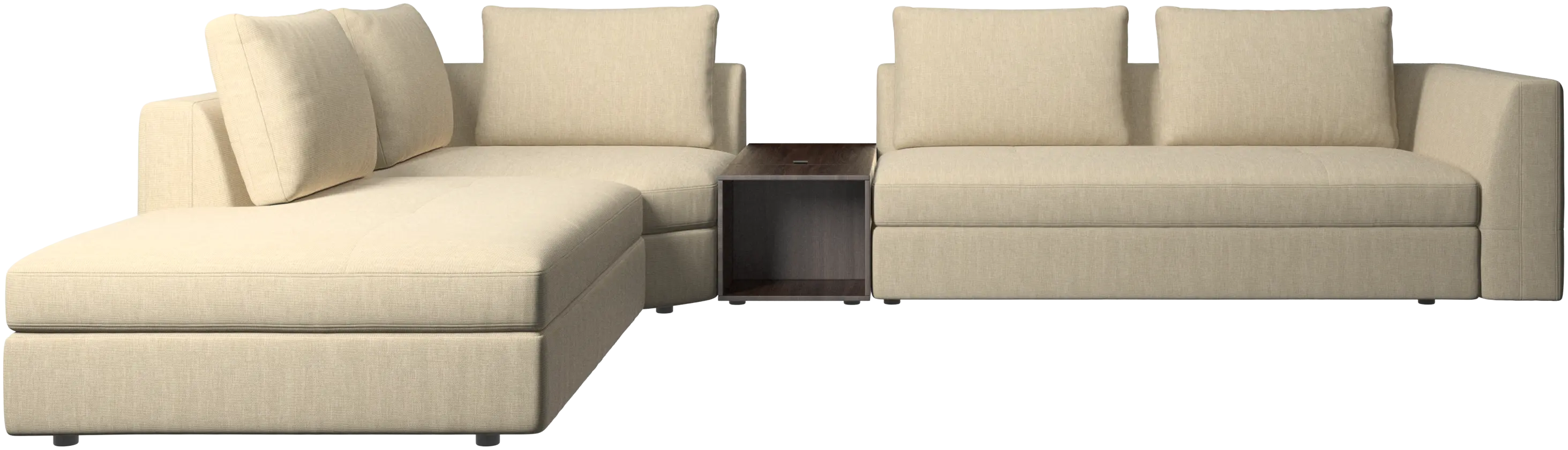 Bergamo corner sofa with lounging unit and footstool w/storage