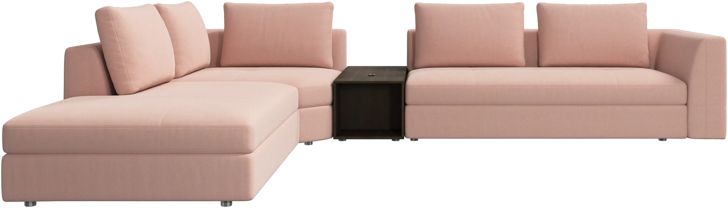 canapé d'angle Bergamo avec chaise longue et pouf de rangement