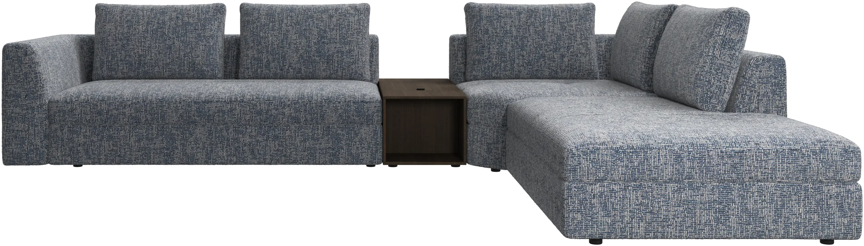 Bergamo corner sofa with lounging unit and footstool w/storage