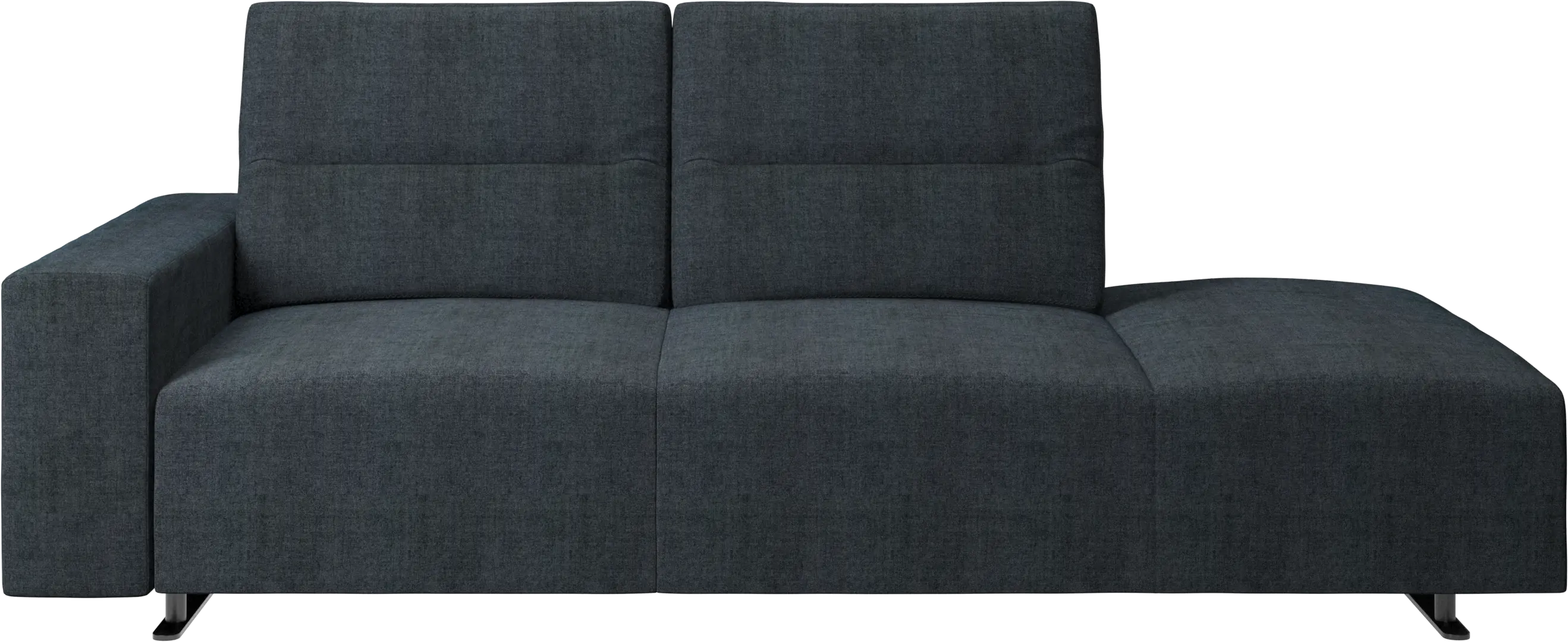Hampton sofa with adjustable back and lounging unit right side, storage and armrest left side