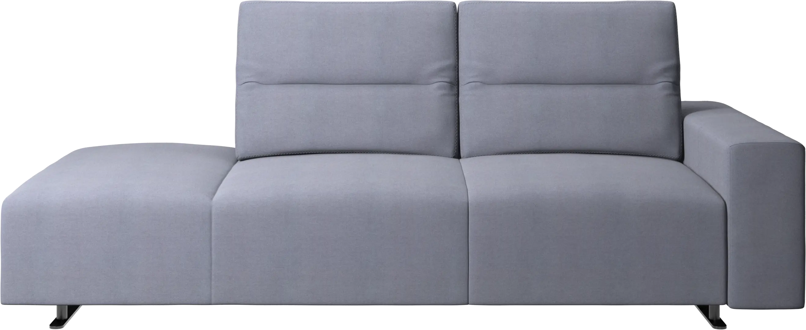 Hampton sofa with adjustable back and lounging unit left side, storage and armrest right side