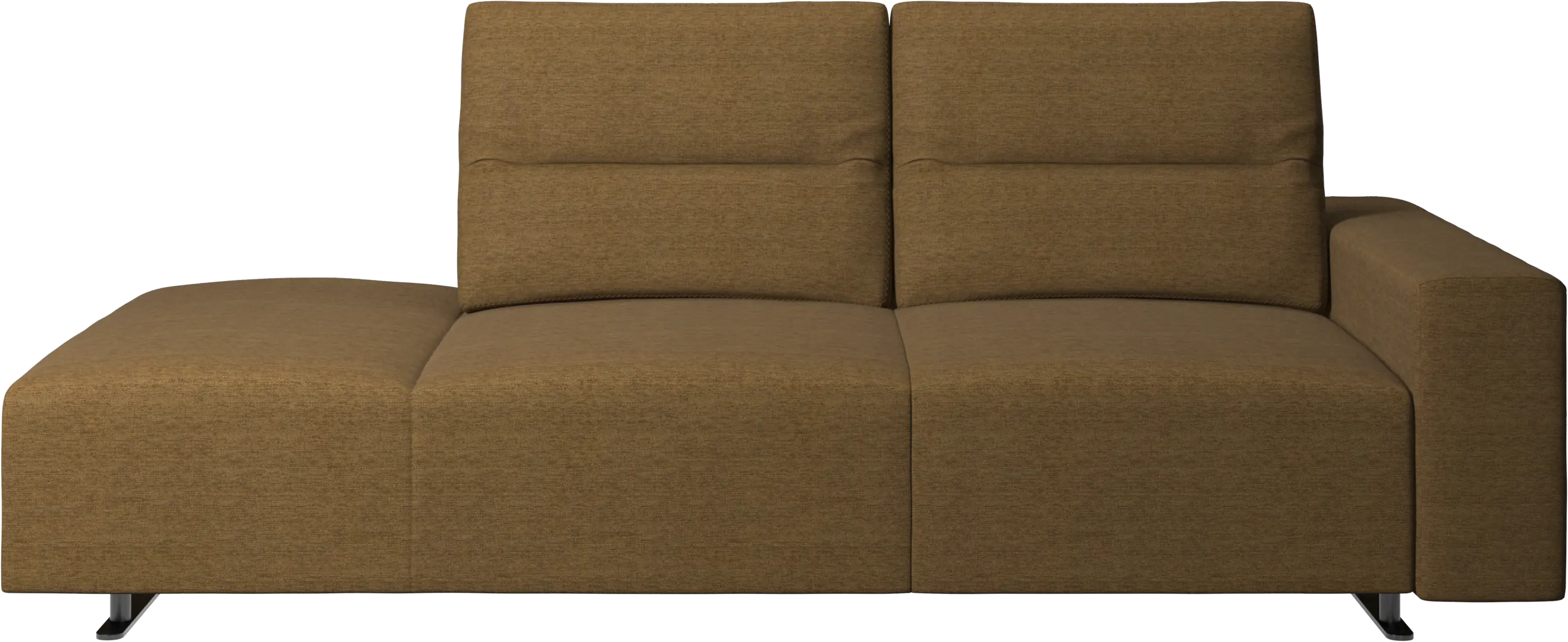Hampton sofa with adjustable back and lounging unit left side, storage and armrest right side