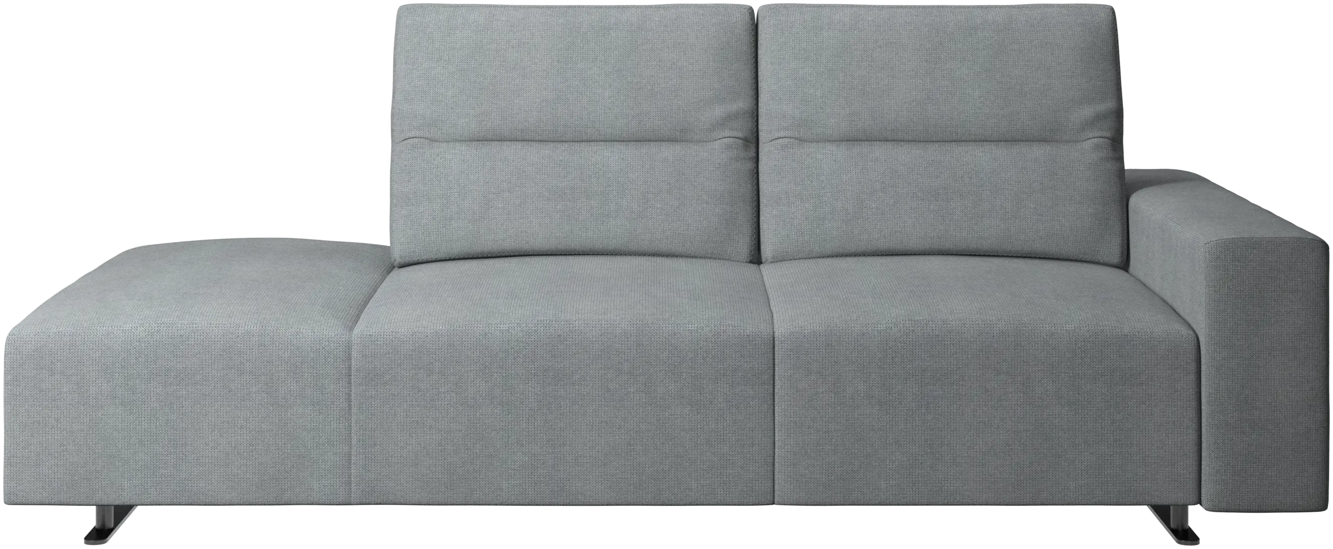 Hampton sofa with adjustable back and lounging unit left side, storage and armrest right side