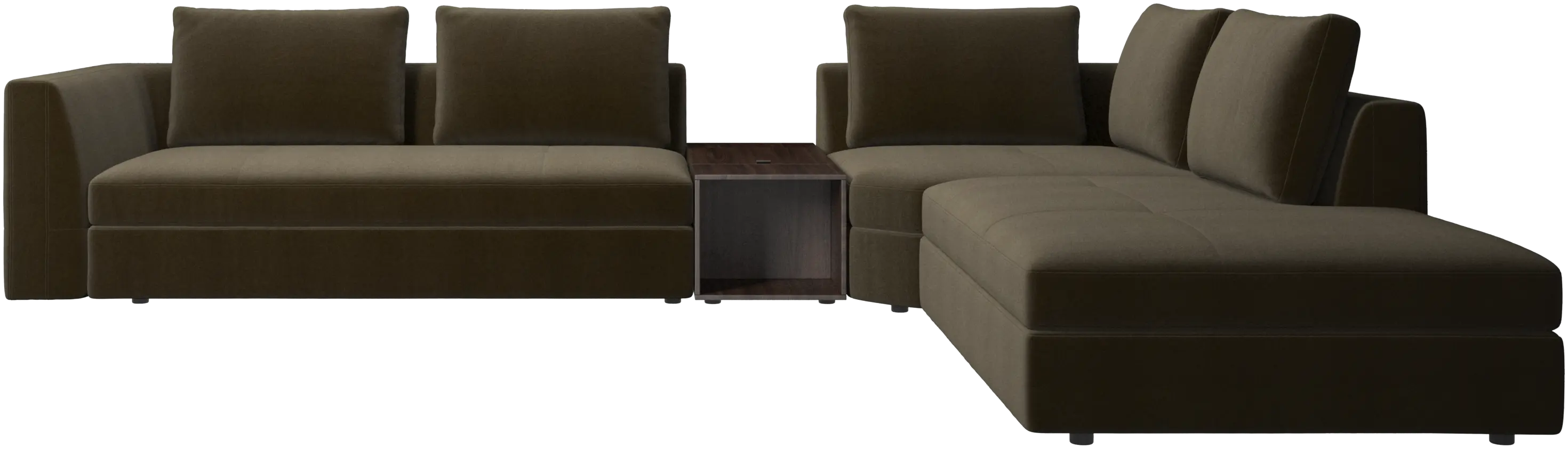 Bergamo corner sofa with lounging unit and footstool w/storage