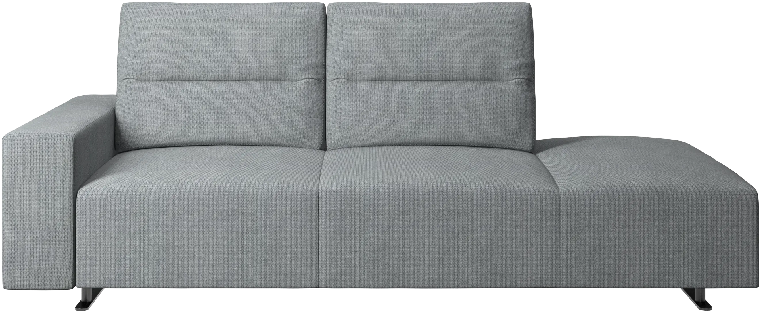 Hampton sofa with adjustable back and lounging unit right side, storage and armrest left side